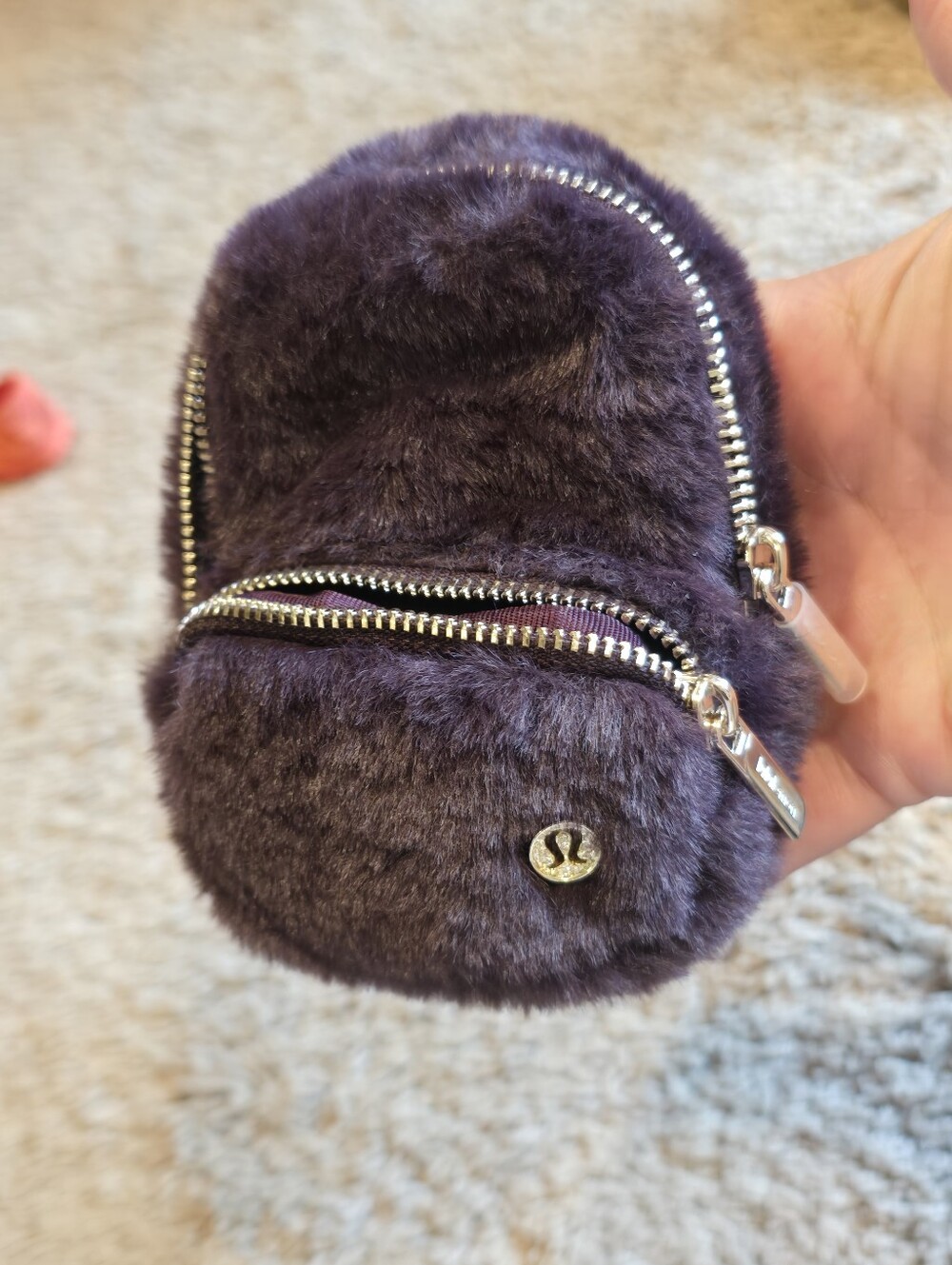 NWT Lululemon Everywhere Nano Backpack Plush Fleece Black Plum/gold Hardware